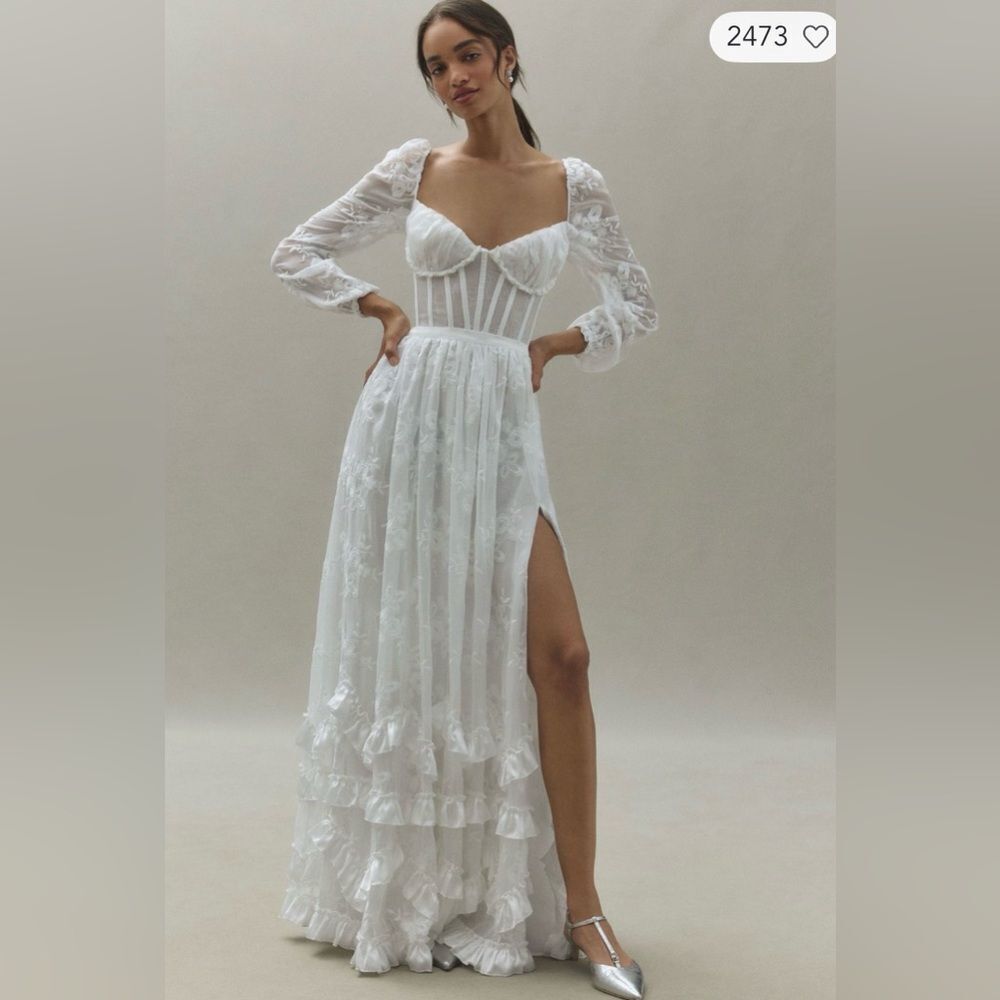 V. Chapman BHLDN Carmella Long-Sleeve Ruffled Chiffon Maxi Dress
